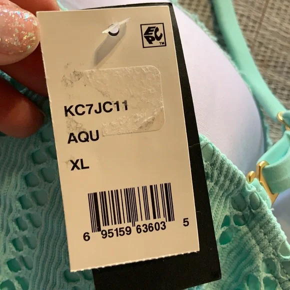 Kenneth Cole Aqua/Teal/Turquoise crochet cutout one piece XL NWT - Picture 10 of 10